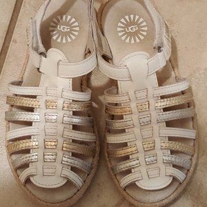 UGG Girl Dress Sandals White with Golden and Pink design Size 10